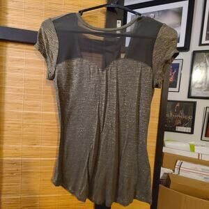 >5/$40<Candie's Sweetheart Mesh Cut Scoop Back Gold Glitzy Top